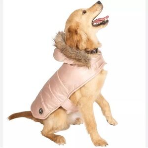 Stylish Pink Dog Coat with Faux Fur Trim